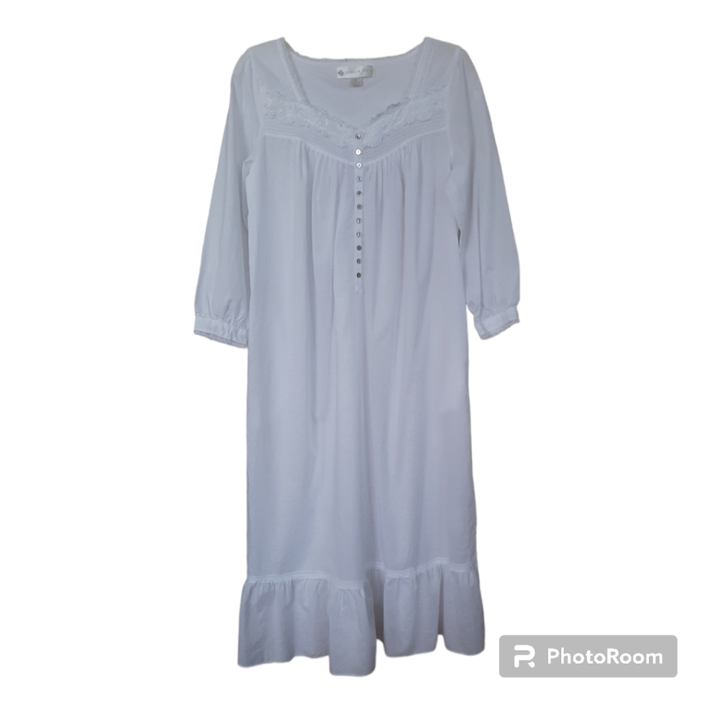 Eileen West, White, Pullover, Long Sleeve, Lightweight Nightgown, Size Small